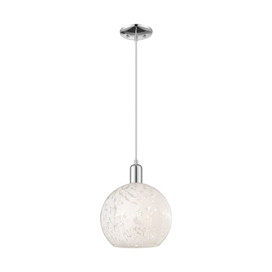 Innovations Lighting White Mouchette 10in 1-Light Mini Pendant | Industrial Polished Chrome and White Glass | Kitchen Island | Model 716-1P-PC-G1216-10WM