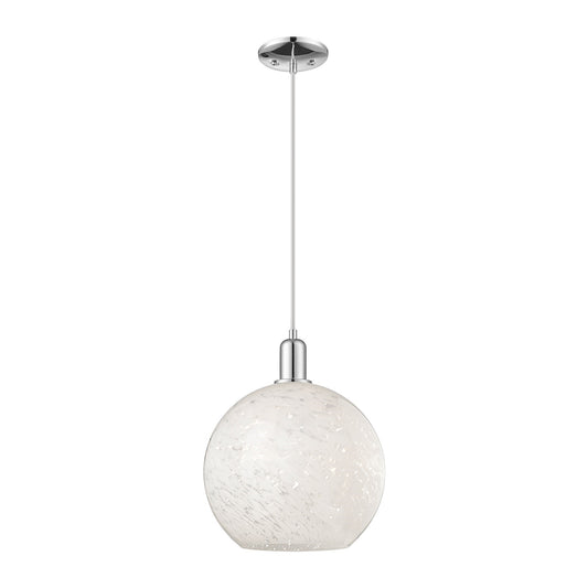 Innovations Lighting White Mouchette 12in 1-Light Mini Pendant | Industrial Polished Chrome and White Mouchette Glass | Model 716-1P-PC-G1216-12WM