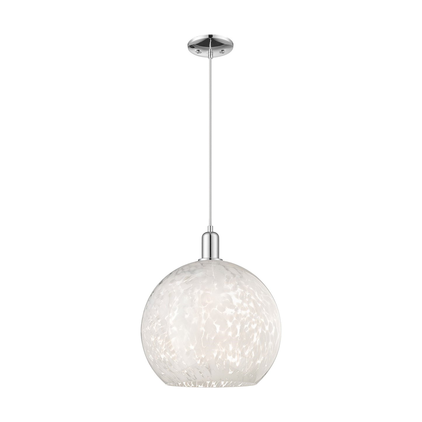 Innovations Lighting White Mouchette 14in 1-Light Mini Pendant | Industrial Polished Chrome and White Glass | Kitchen Island | Model 716-1P-PC-G1216-14WM