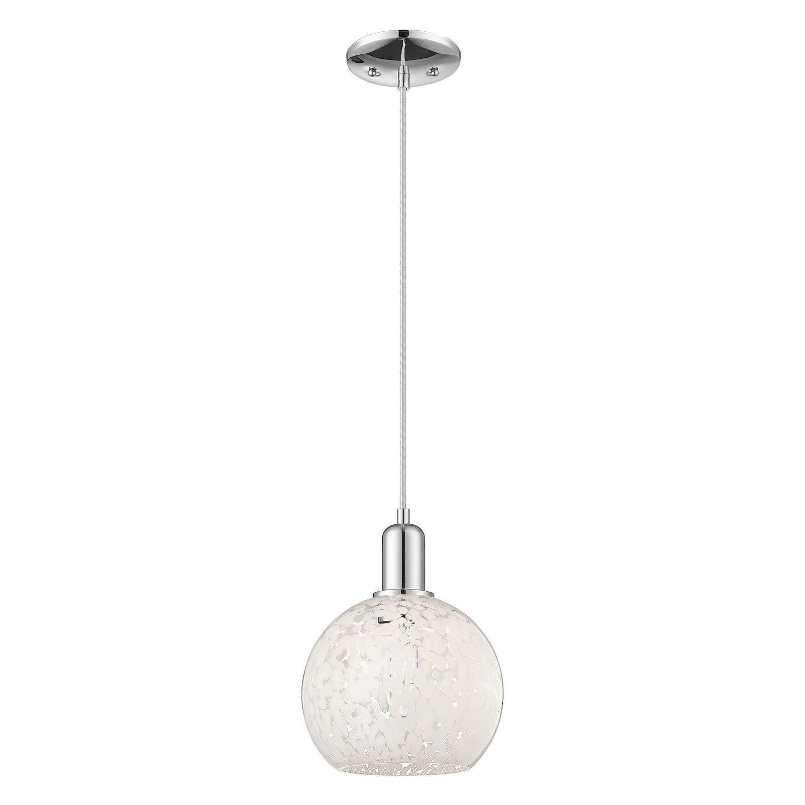 Innovations Lighting White Mouchette 8in 1-Light Mini Pendant | Industrial Polished Chrome and White Glass | Kitchen Island & | Model 716-1P-PC-G1216-8WM