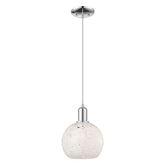 Innovations Lighting White Mouchette 8in 1-Light Mini Pendant | Industrial Polished Chrome and White Glass | Kitchen Island & | Model 716-1P-PC-G1216-8WM