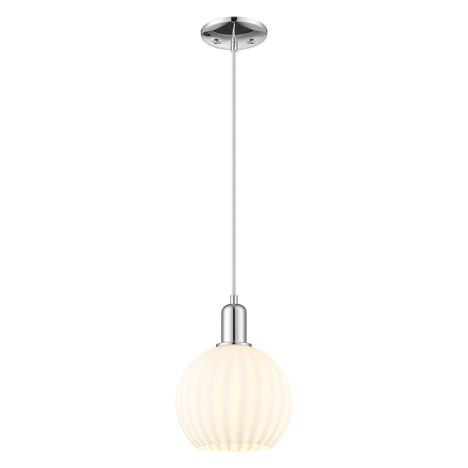 Innovations Lighting White Venetian 8in 1-Light Mini Pendant | Industrial Polished Chrome and White Venetian Glass | Kitchen | Model 716-1P-PC-G1217-8WV