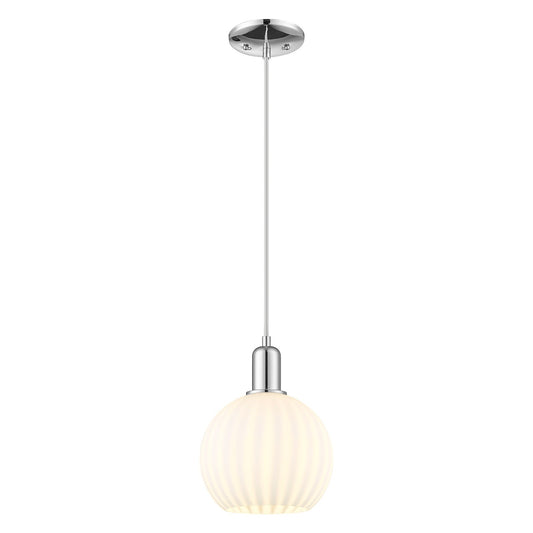 Innovations Lighting White Venetian 8in 1-Light Mini Pendant | Industrial Polished Chrome and White Venetian Glass | Kitchen | Model 716-1P-PC-G1217-8WV