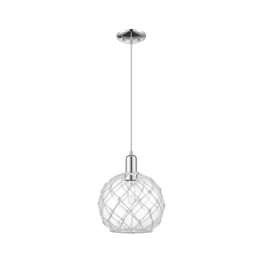 Innovations Farmhouse Rope 10in 1-Light Mini Pendant | Industrial Polished Chrome Steel and Clear Glass with White Rope | Model 716-1P-PC-G122-10RW