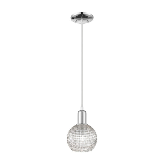 Innovations Athens 6in 1-Light Mini Pendant | Industrial Polished Chrome and Clear Basket Weave Glass | Kitchen Island & | Model 716-1P-PC-G122C-6CL