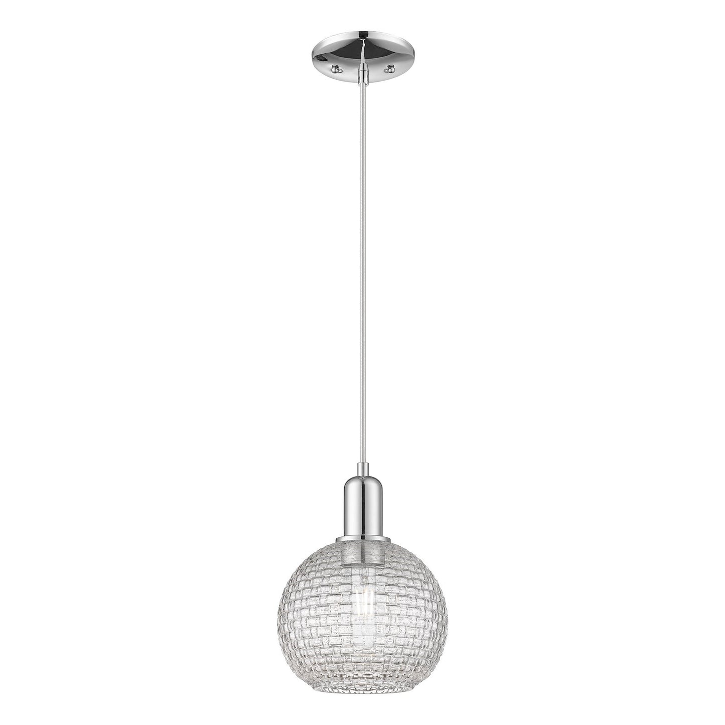 Innovations Athens 8in 1-Light Mini Pendant | Industrial Polished Chrome and Clear Basket Weave Glass | Kitchen Island & | Model 716-1P-PC-G122C-8CL