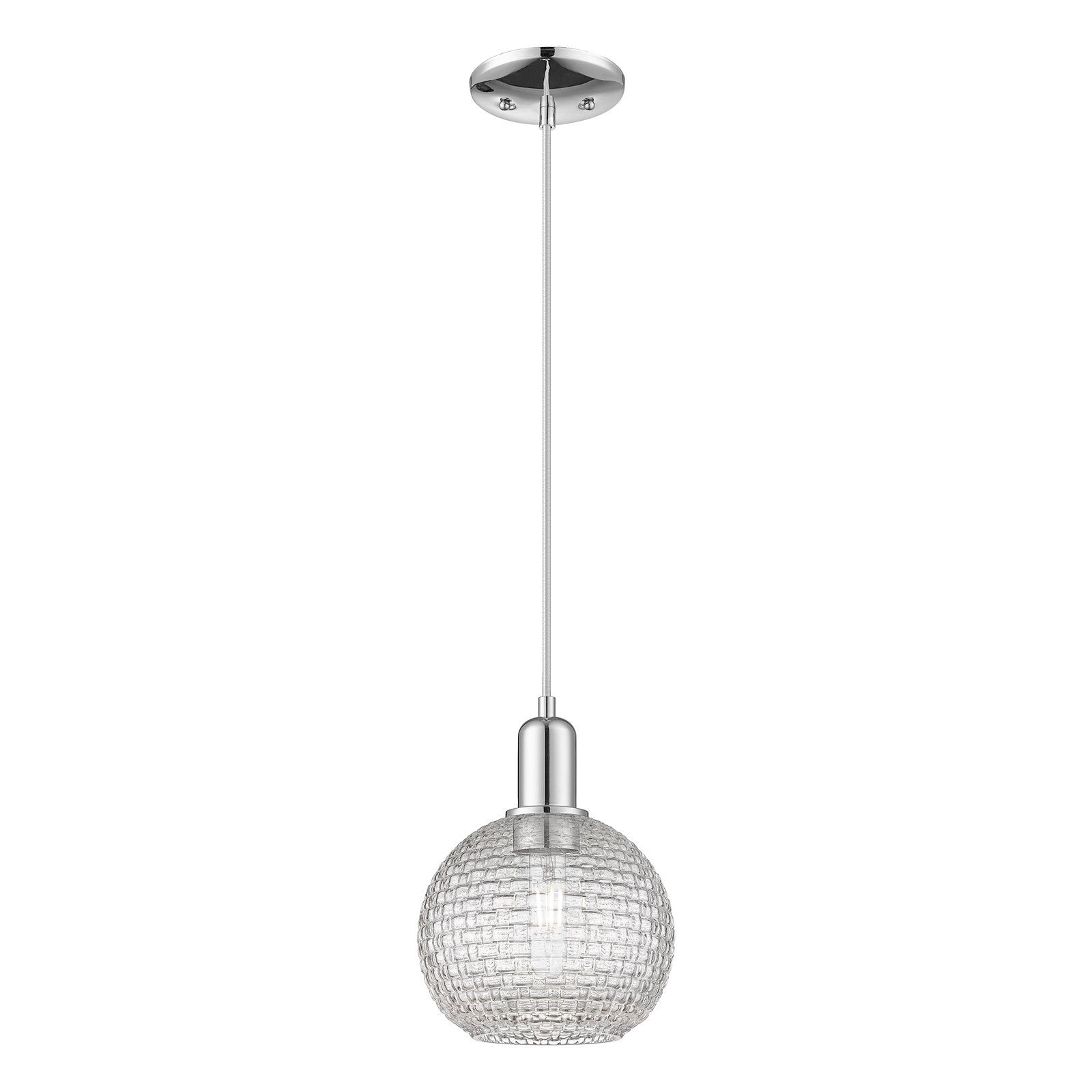 Innovations Athens 8in 1-Light Mini Pendant | Industrial Polished Chrome and Clear Basket Weave Glass | Kitchen Island & | Model 716-1P-PC-G122C-8CL