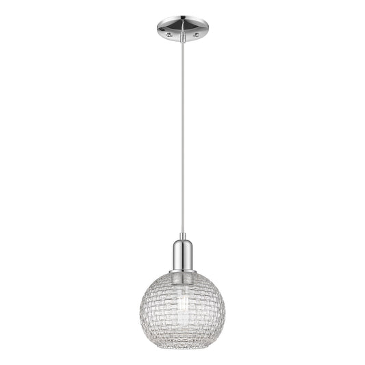 Innovations Athens 8in 1-Light Mini Pendant | Industrial Polished Chrome and Clear Basket Weave Glass | Kitchen Island & | Model 716-1P-PC-G122C-8CL