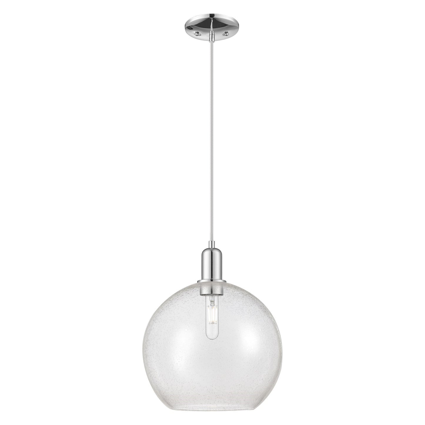 Innovations Athens 12in 1-Light Mini Pendant | Industrial Polished Chrome Steel and Seedy Glass | Kitchen Island & Dining Room | Model 716-1P-PC-G124-12