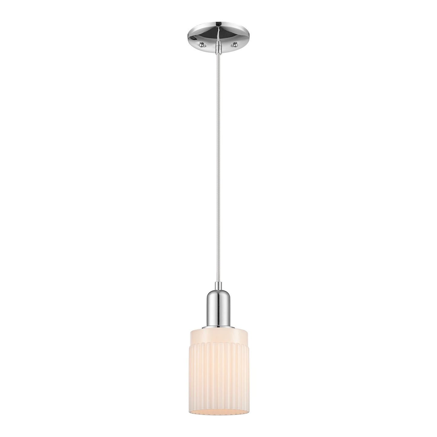 Innovations Hadley 4.5in 1-Light Mini Pendant | Industrial Polished Chrome and Matte White Ribbed Glass | Kitchen Island & Dining | Model 716-1P-PC-G341