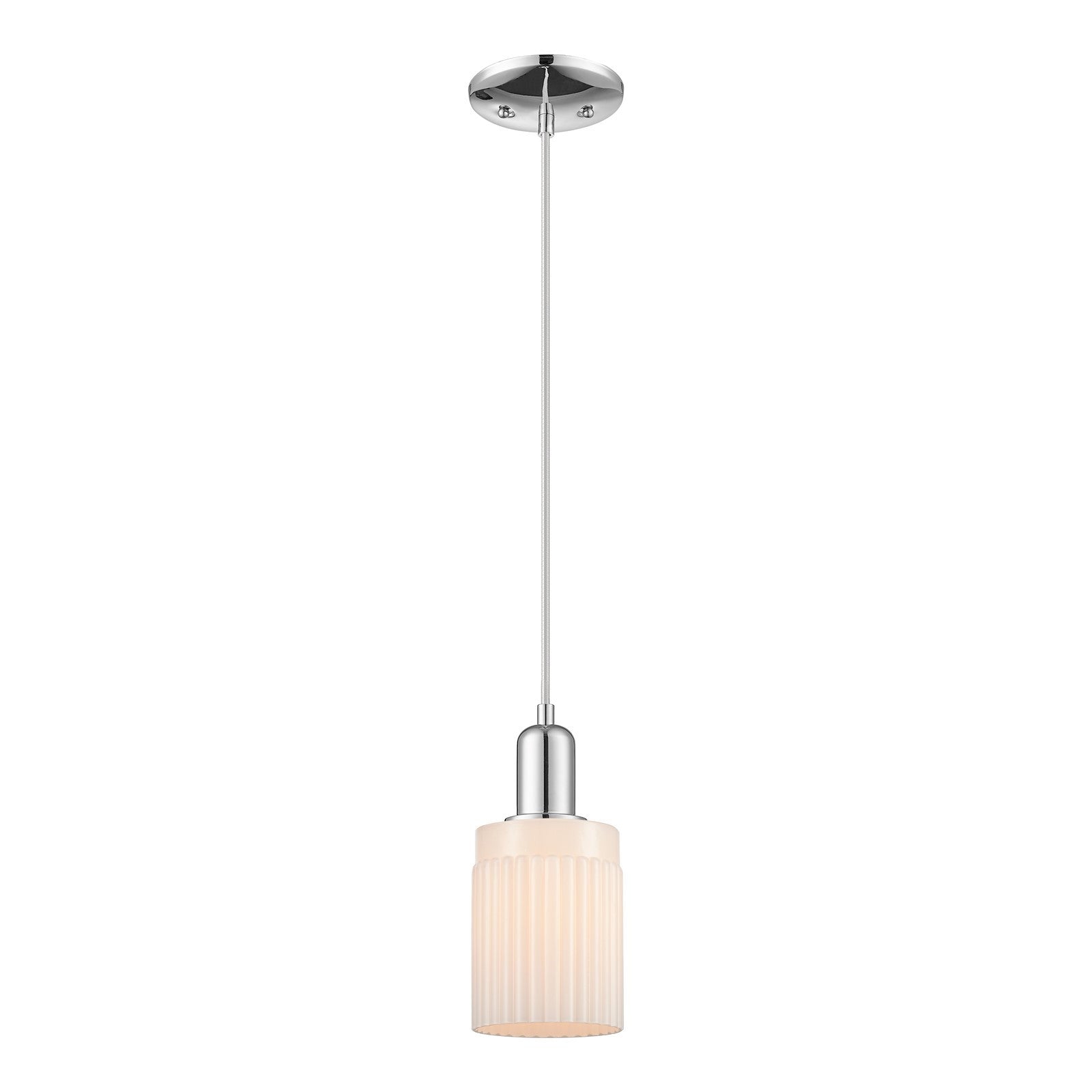 Innovations Hadley 4.5in 1-Light Mini Pendant | Industrial Polished Chrome and Matte White Ribbed Glass | Kitchen Island & Dining | Model 716-1P-PC-G341
