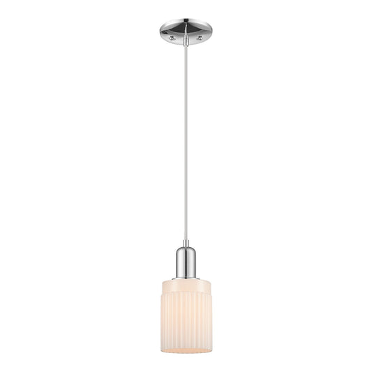 Innovations Hadley 4.5in 1-Light Mini Pendant | Industrial Polished Chrome and Matte White Ribbed Glass | Kitchen Island & Dining | Model 716-1P-PC-G341