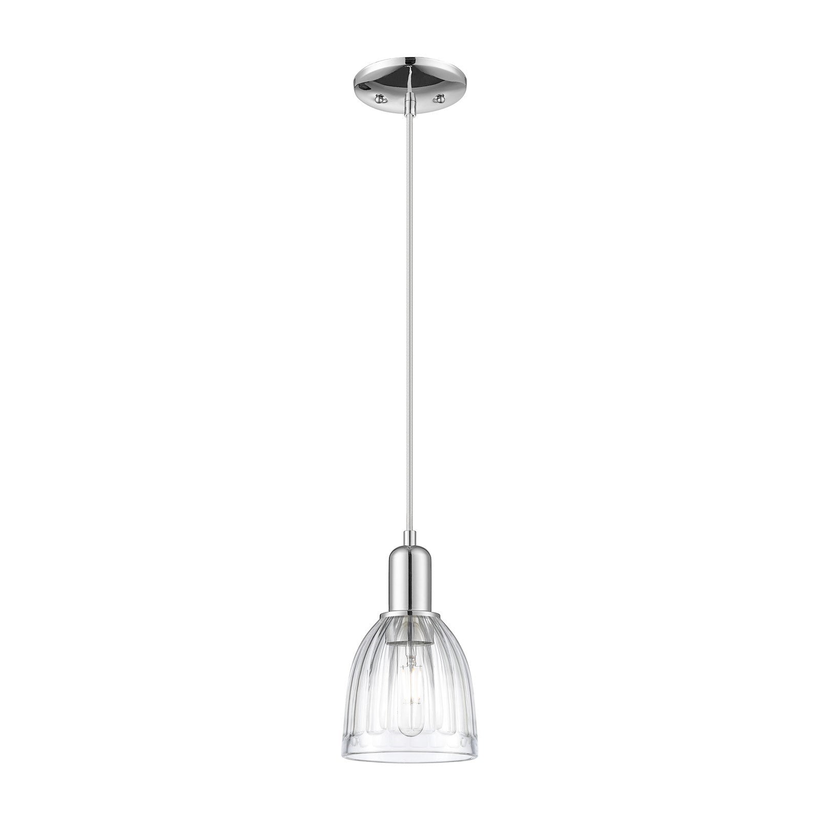 Innovations Brookfield 6in 1-Light Mini Pendant | Industrial Polished Chrome Steel and Clear Ribbed Glass | Kitchen Island & Dining | Model 716-1P-PC-G442