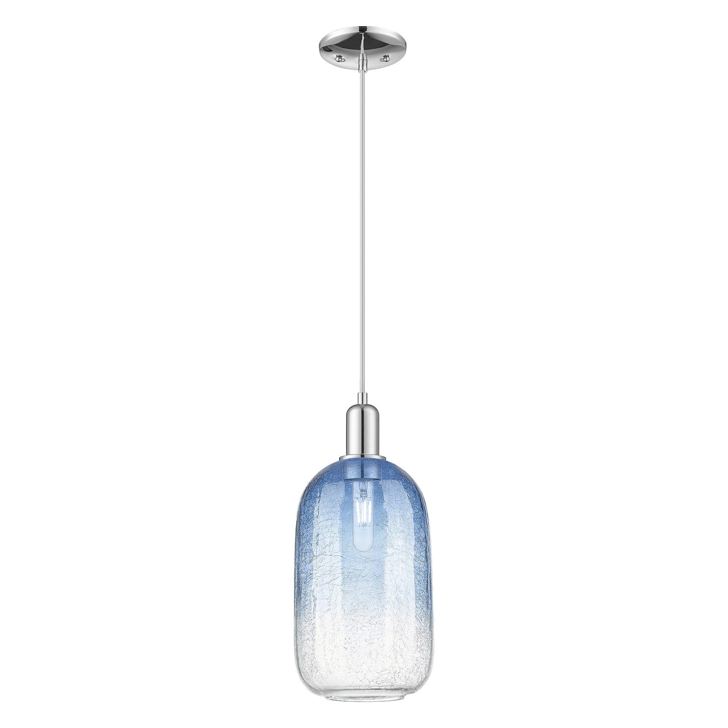 Innovations Brookhaven Cloche 7in 1-Light Mini Pendant | Industrial Polished Chrome and Sapphire Blue Glass | Kitchen Island & | Model 716-1P-PC-G482-7SB