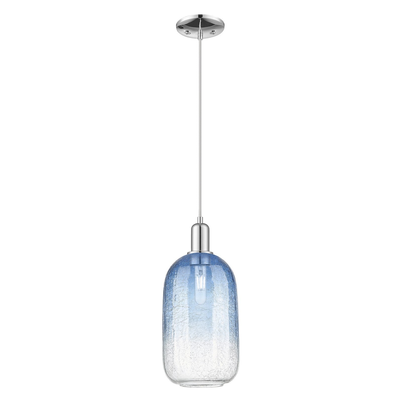 Innovations Brookhaven Cloche 7in 1-Light Mini Pendant | Industrial Polished Chrome and Sapphire Blue Glass | Kitchen Island & | Model 716-1P-PC-G482-7SB