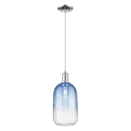 Innovations Brookhaven Cloche 7in 1-Light Mini Pendant | Industrial Polished Chrome and Sapphire Blue Glass | Kitchen Island & | Model 716-1P-PC-G482-7SB