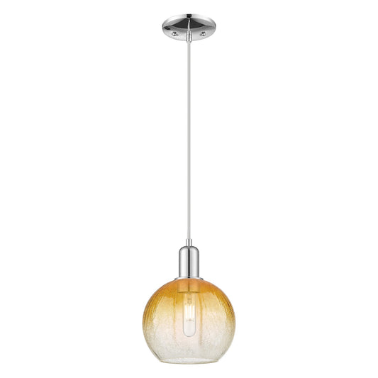 Innovations Brookhaven Globe 8in 1-Light Mini Pendant | Industrial Polished Chrome Steel and Amber Glass | Kitchen Island & | Model 716-1P-PC-G483-8AM