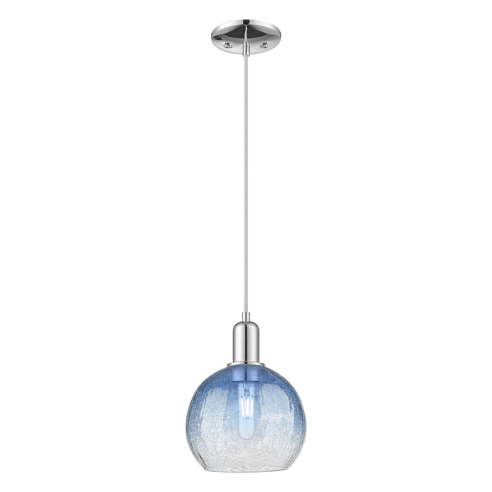 Innovations Brookhaven Globe 8in 1-Light Mini Pendant | Industrial Polished Chrome Steel and Sapphire Blue Glass | Kitchen | Model 716-1P-PC-G483-8SB