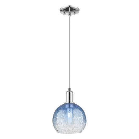 Innovations Brookhaven Globe 8in 1-Light Mini Pendant | Industrial Polished Chrome Steel and Sapphire Blue Glass | Kitchen | Model 716-1P-PC-G483-8SB