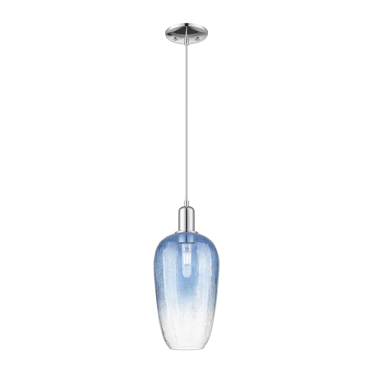 Innovations Brookhaven Flute 7in 1-Light Mini Pendant | Industrial Polished Chrome and Sapphire Blue Glass | Kitchen Island & | Model 716-1P-PC-G484-7SB