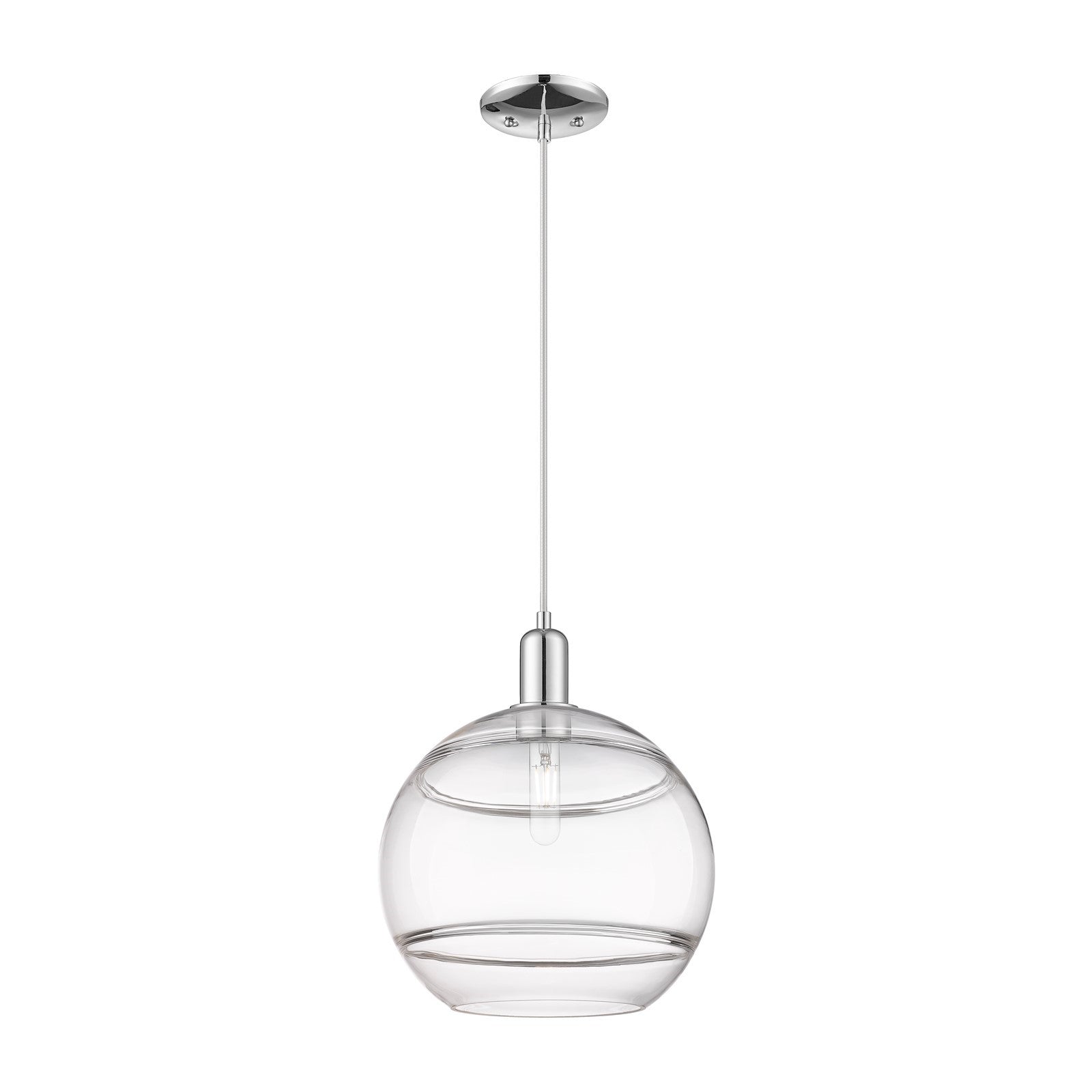 Innovations Rochester 12in 1-Light Mini Pendant | Industrial Polished Chrome Steel and Clear Glass | Kitchen Island & Dining | Model 716-1P-PC-G556-12CL