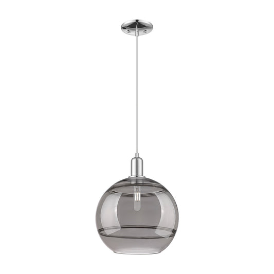 Innovations Rochester 12in 1-Light Mini Pendant | Industrial Polished Chrome and Light Smoke Glass | Kitchen Island & Dining | Model 716-1P-PC-G556-12SM