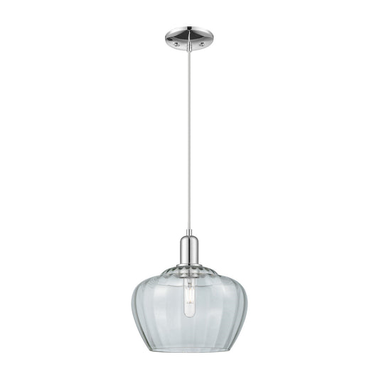 Innovations Fenton 11in 1-Light Mini Pendant | Industrial Polished Chrome Steel and Clear Ribbed Glass | Kitchen Island & Dining | Model 716-1P-PC-G92-L