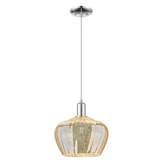 Innovations Fenton 11in 1-Light Mini Pendant | Industrial Polished Chrome and Mercury Ribbed Glass | Kitchen Island & Dining Room | Model 716-1P-PC-G96-L