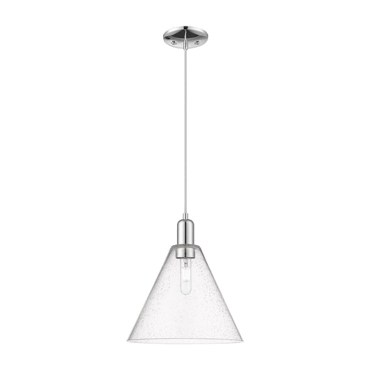 Innovations Berkshire Glass 12in 1-Light Mini Pendant | Industrial Polished Chrome Steel and Seedy Glass | Kitchen Island & | Model 716-1P-PC-GBC-124