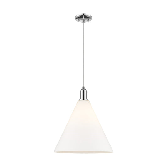 Innovations Berkshire Glass 16in 1-Light Mini Pendant | Industrial Polished Chrome and Matte White Glass | Kitchen Island & | Model 716-1P-PC-GBC-161