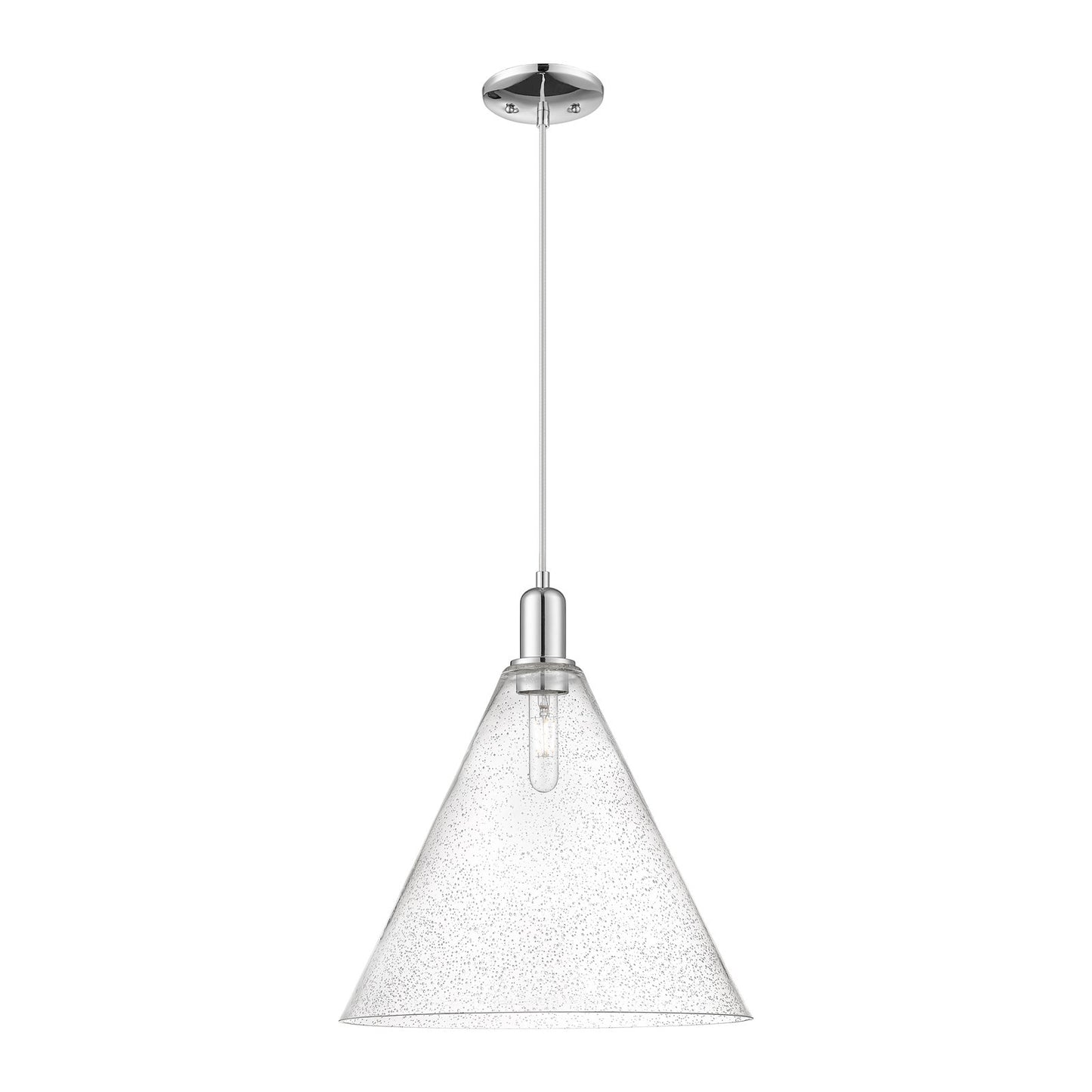 Innovations Berkshire Glass 16in 1-Light Mini Pendant | Industrial Polished Chrome Steel and Seedy Glass | Kitchen Island & | Model 716-1P-PC-GBC-164