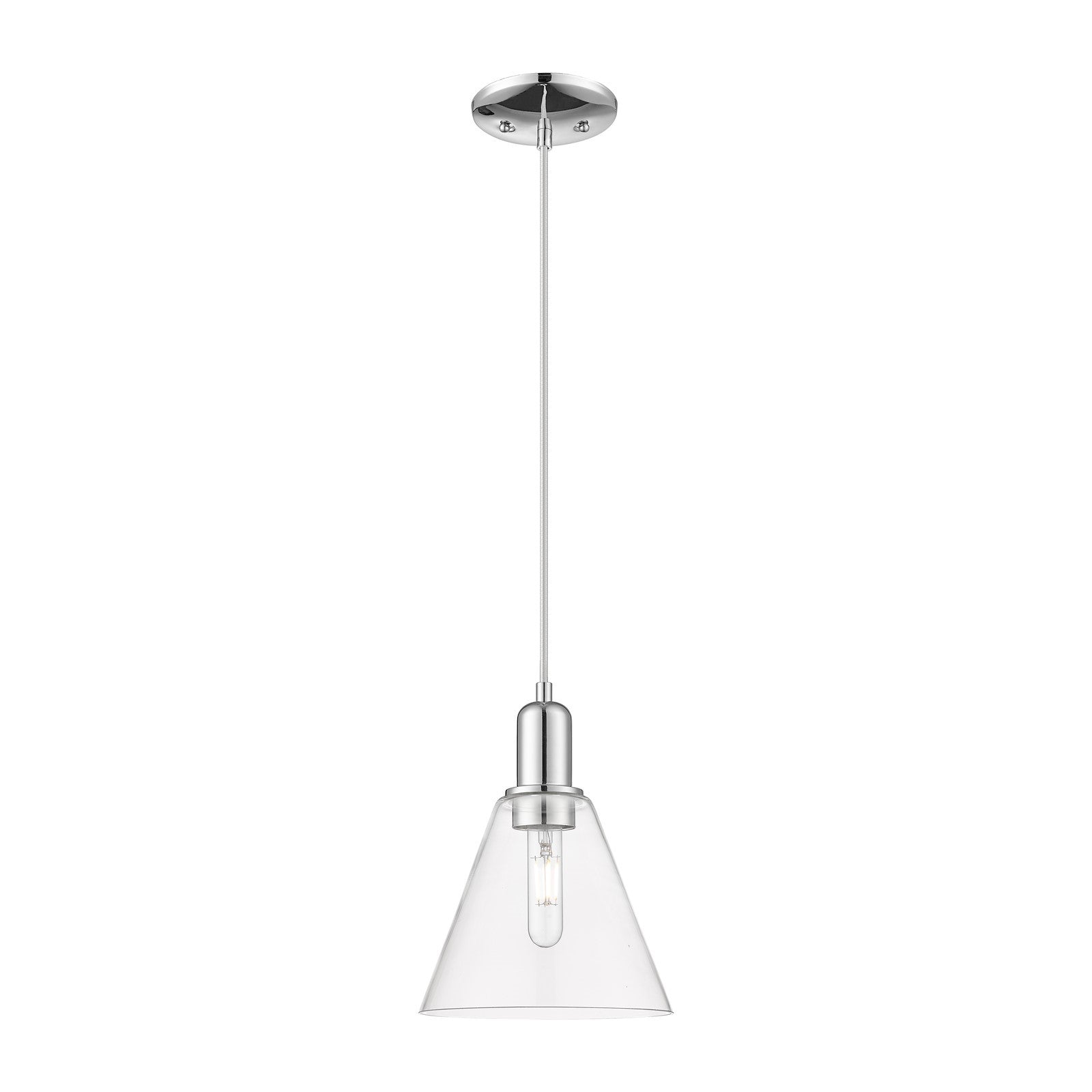 Innovations Berkshire Glass 8in 1-Light Mini Pendant | Industrial Polished Chrome Steel and Clear Cone Glass | Kitchen Island & | Model 716-1P-PC-GBC-82