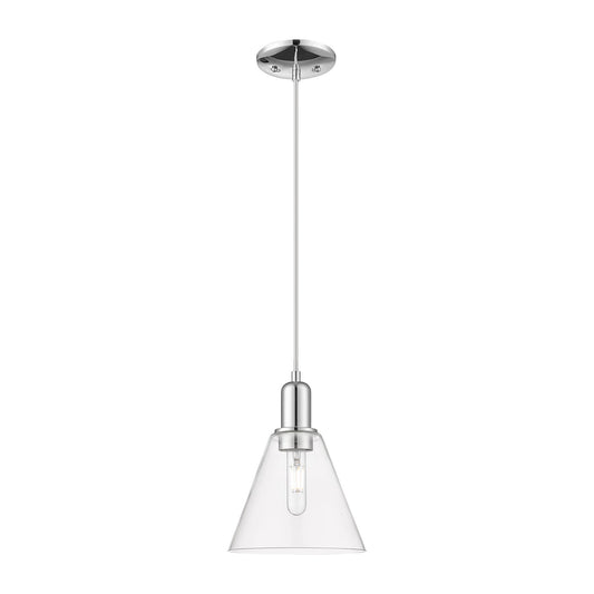 Innovations Berkshire Glass 8in 1-Light Mini Pendant | Industrial Polished Chrome Steel and Clear Cone Glass | Kitchen Island & | Model 716-1P-PC-GBC-82
