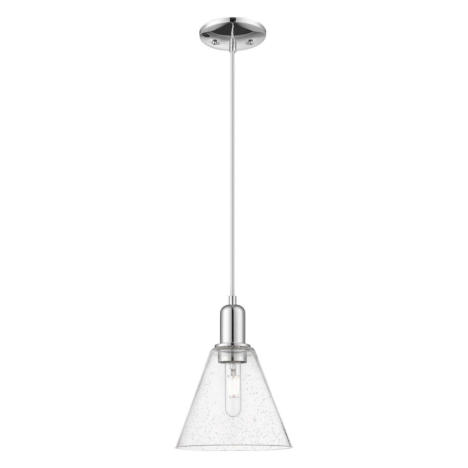 Innovations Berkshire Glass 8in 1-Light Mini Pendant | Industrial Polished Chrome Steel and Seedy Cone Glass | Kitchen Island & | Model 716-1P-PC-GBC-84