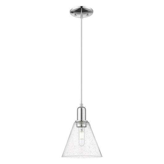 Innovations Berkshire Glass 8in 1-Light Mini Pendant | Industrial Polished Chrome Steel and Seedy Cone Glass | Kitchen Island & | Model 716-1P-PC-GBC-84
