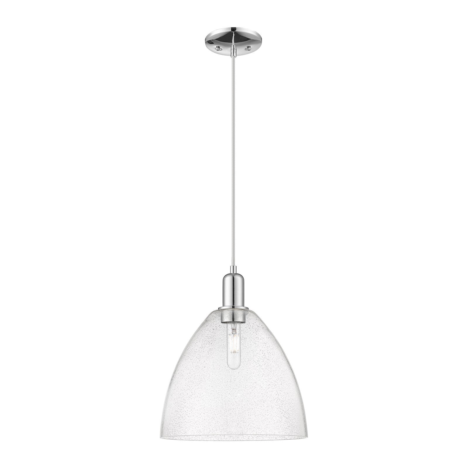 Innovations Bristol 12in 1-Light Mini Pendant | Industrial Polished Chrome Steel and Seedy Glass Dome | Kitchen Island & Dining | Model 716-1P-PC-GBD-124