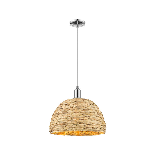 Innovations Arcadia 16in 1-Light Mini Pendant | Industrial Polished Chrome and Natural Rattan Shade | Kitchen Island & Dining | Model 716-1P-PC-RBD-16-NAT