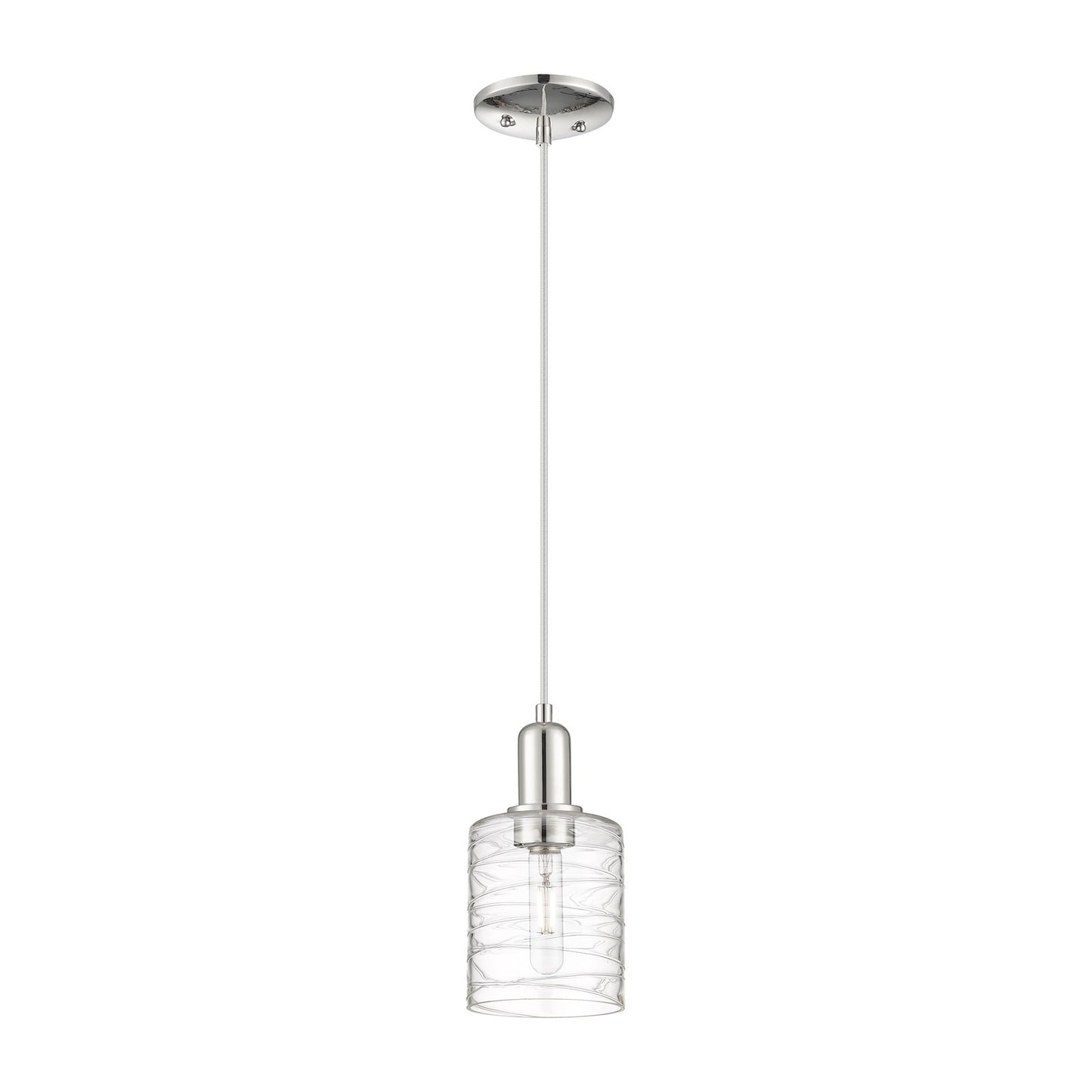 Innovations Cobbleskill 5in 1-Light Mini Pendant | Industrial Polished Nickel and Clear Deco Swirl Glass | Kitchen Island & Dining | Model 716-1P-PN-G1113