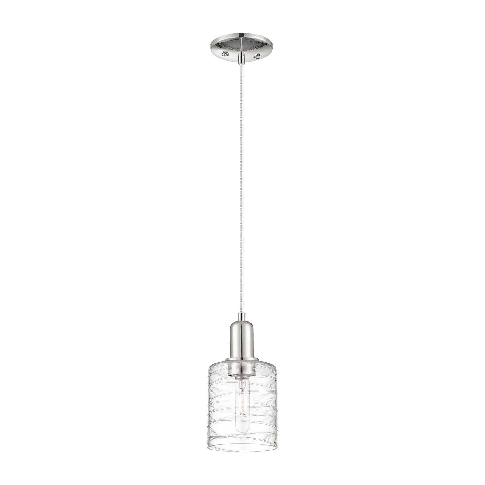 Innovations Cobbleskill 5in 1-Light Mini Pendant | Industrial Polished Nickel and Clear Deco Swirl Glass | Kitchen Island & Dining | Model 716-1P-PN-G1113