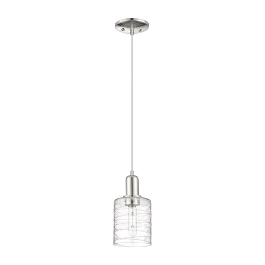 Innovations Cobbleskill 5in 1-Light Mini Pendant | Industrial Polished Nickel and Clear Deco Swirl Glass | Kitchen Island & Dining | Model 716-1P-PN-G1113