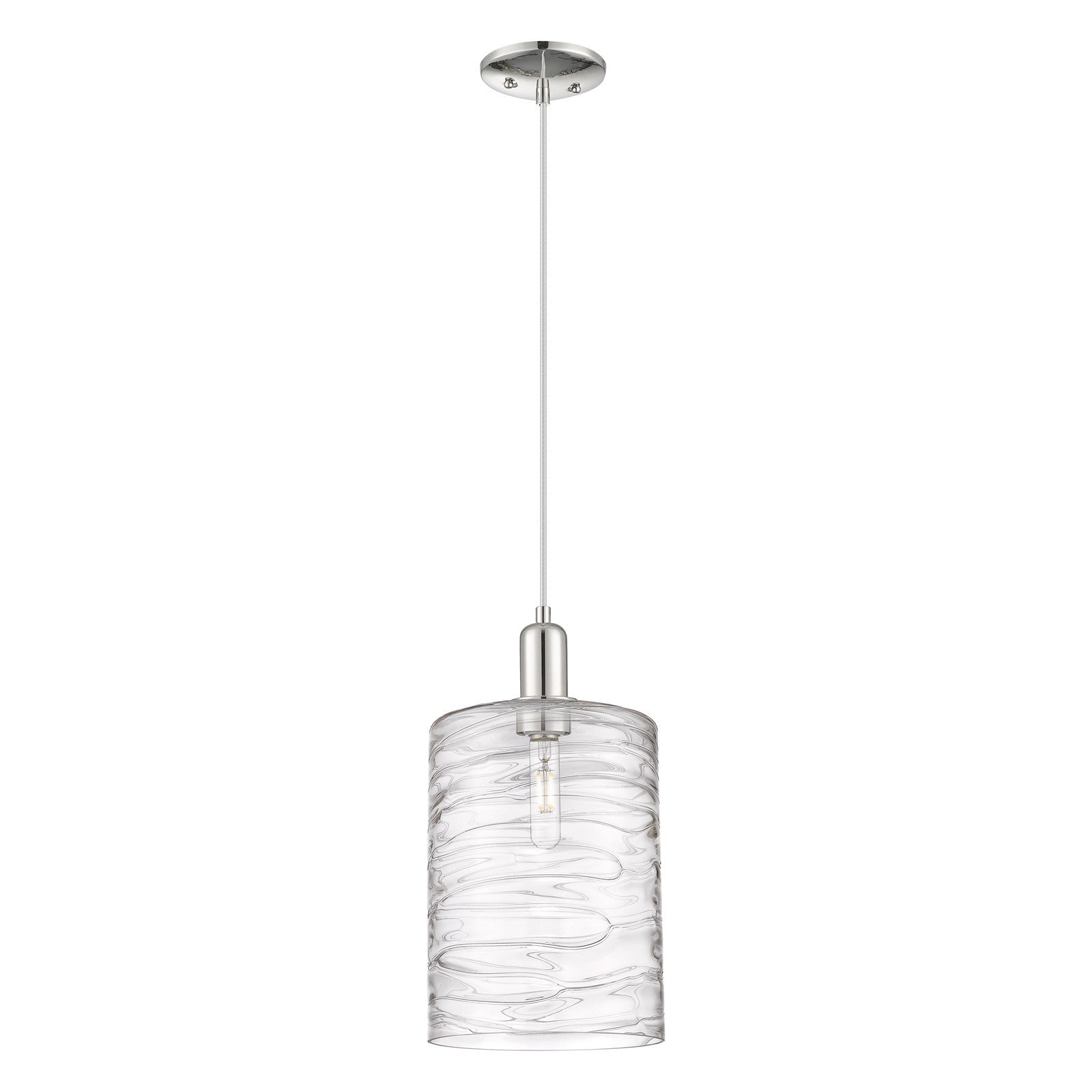 Innovations Cobbleskill 9in 1-Light Mini Pendant | Industrial Polished Nickel Steel and Deco Swirl Clear Glass | Kitchen Island | Model 716-1P-PN-G1113-L