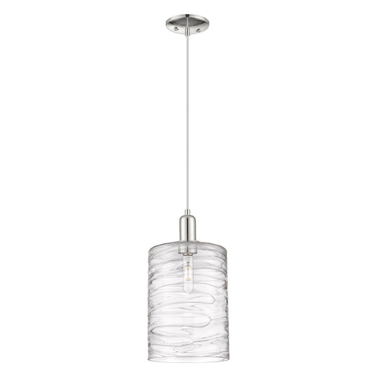 Innovations Cobbleskill 9in 1-Light Mini Pendant | Industrial Polished Nickel Steel and Deco Swirl Clear Glass | Kitchen Island | Model 716-1P-PN-G1113-L