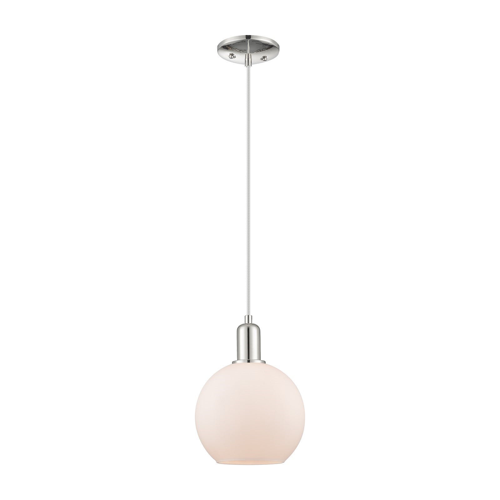 Innovations Athens 8in 1-Light Mini Pendant | Industrial Polished Nickel and Matte White Glass | Kitchen Island & Dining Room | 8 | Model 716-1P-PN-G121-8