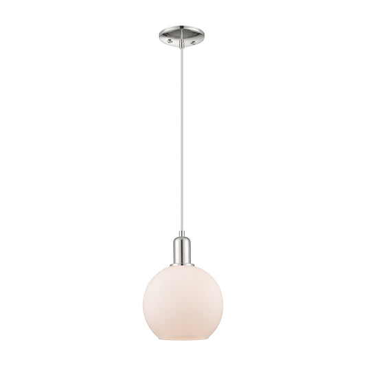 Innovations Athens 8in 1-Light Mini Pendant | Industrial Polished Nickel and Matte White Glass | Kitchen Island & Dining Room | 8 | Model 716-1P-PN-G121-8