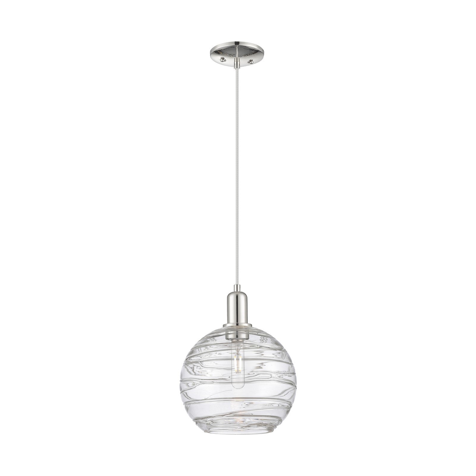 Innovations Athens Deco Swirl 10in 1-Light Mini Pendant | Industrial Polished Nickel Steel and Clear Deco Swirl Glass | Model 716-1P-PN-G1213-10CL