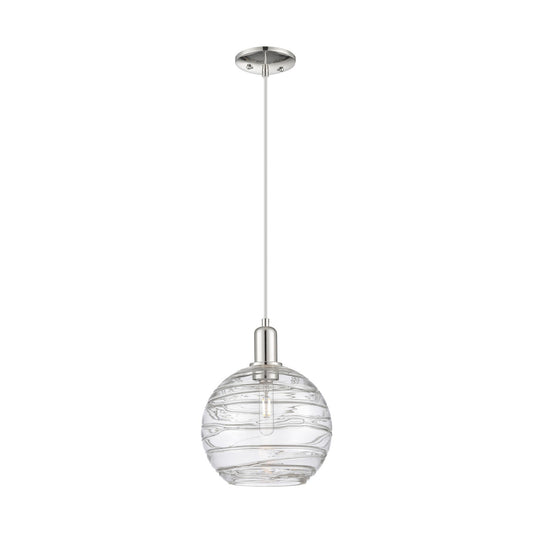Innovations Athens Deco Swirl 10in 1-Light Mini Pendant | Industrial Polished Nickel Steel and Clear Deco Swirl Glass | Model 716-1P-PN-G1213-10CL