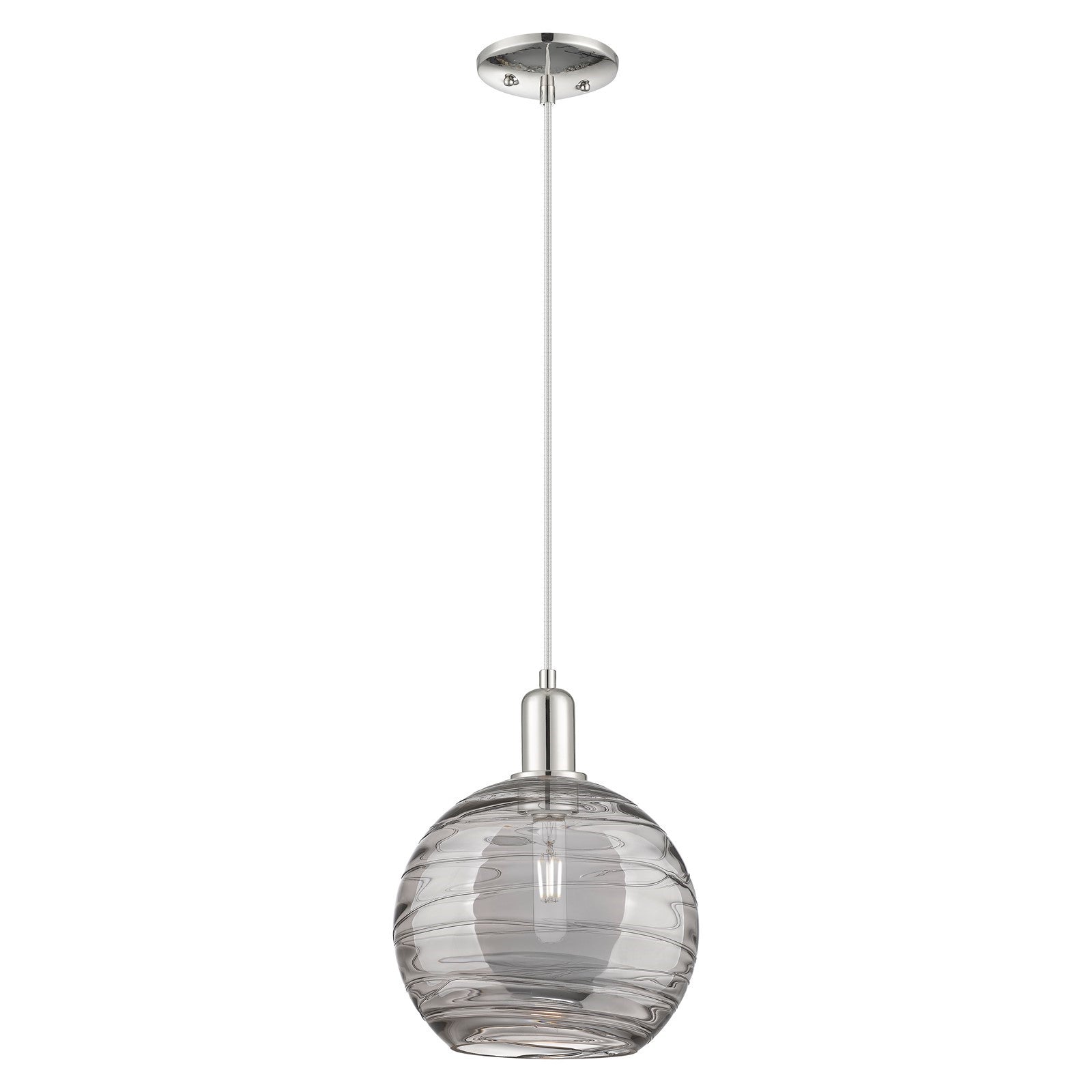 Innovations Athens Deco Swirl 10in 1-Light Mini Pendant | Industrial Polished Nickel and Light Smoke Glass | Kitchen Island & | Model 716-1P-PN-G1213-10SM
