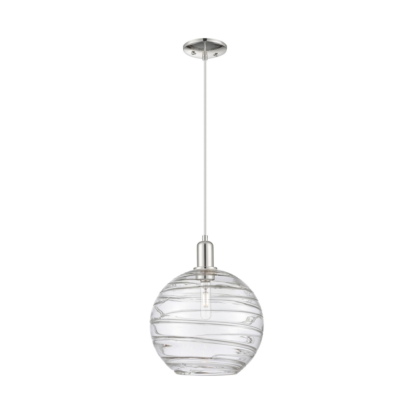 Innovations Athens Deco Swirl 12in 1-Light Mini Pendant | Industrial Modern Polished Nickel and Clear Deco Swirl Glass | Model 716-1P-PN-G1213-12CL