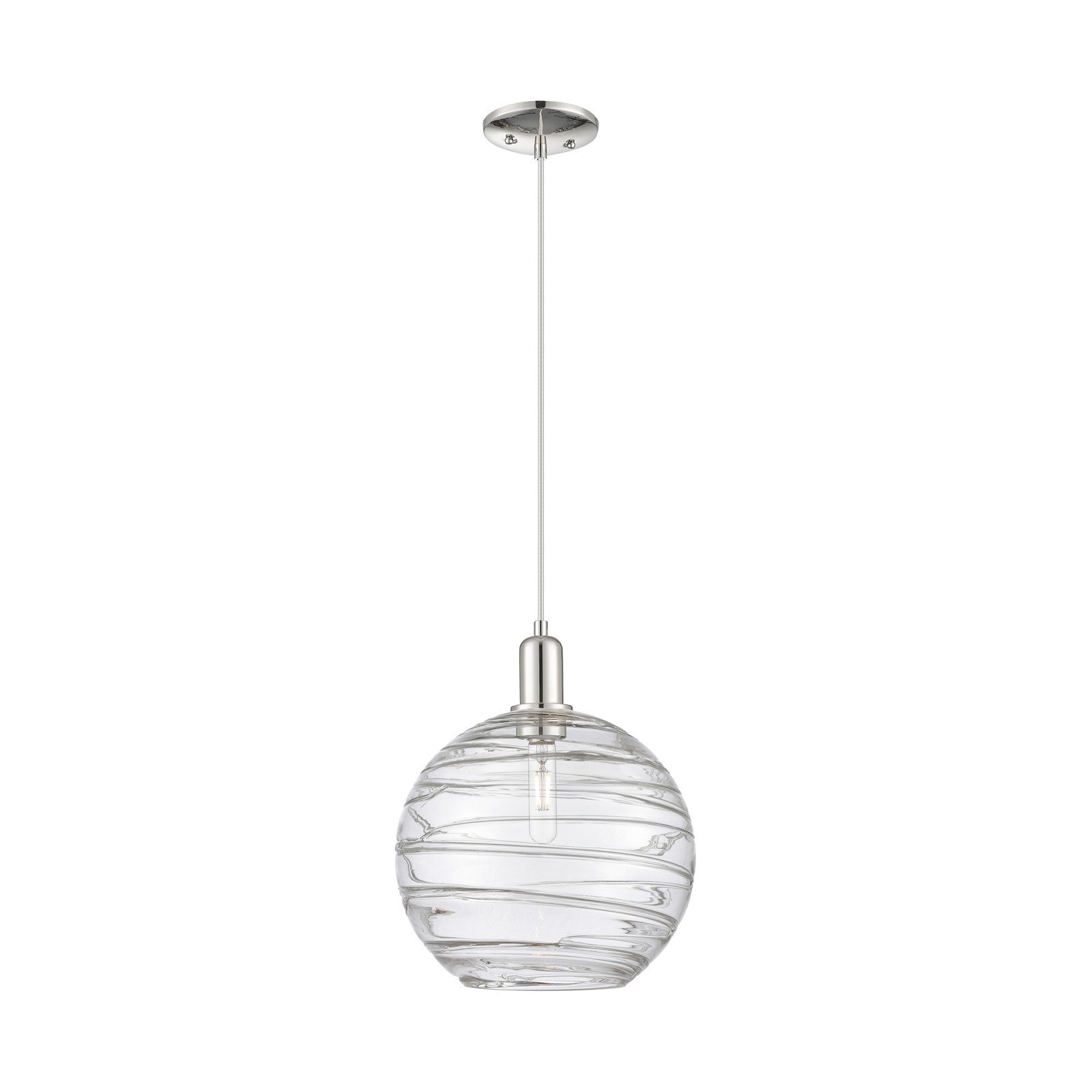 Innovations Athens Deco Swirl 12in 1-Light Mini Pendant | Industrial Modern Polished Nickel and Clear Deco Swirl Glass | Model 716-1P-PN-G1213-12CL