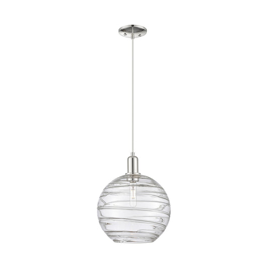 Innovations Athens Deco Swirl 12in 1-Light Mini Pendant | Industrial Modern Polished Nickel and Clear Deco Swirl Glass | Model 716-1P-PN-G1213-12CL